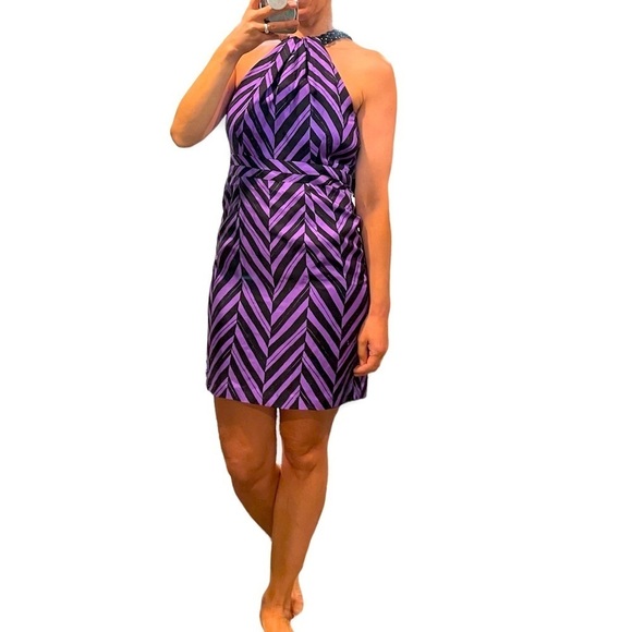 Milly New York Silk Chevron Dress With Necklace - Picture 1 of 9